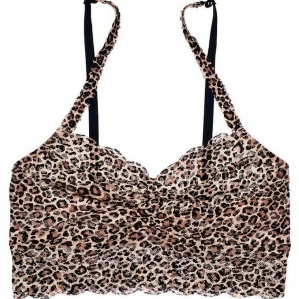 Pink Victoria’s Secret Leopard Lace Bralette Bra M Brown Black Tan - Picture 2 of 4